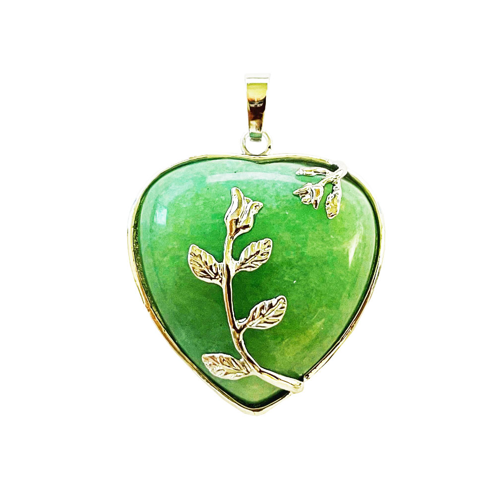 Pendentif Aventurine verte - Coeur fleuri