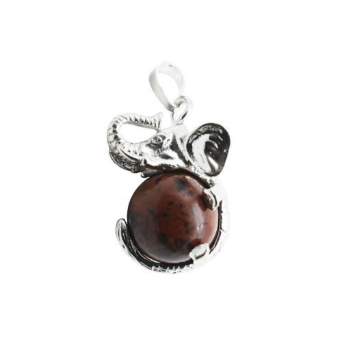 pendentif obsidienne acajou elephant