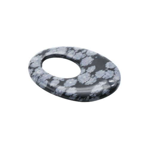 pendentif pi chinois ou donut obsidienne neige oval