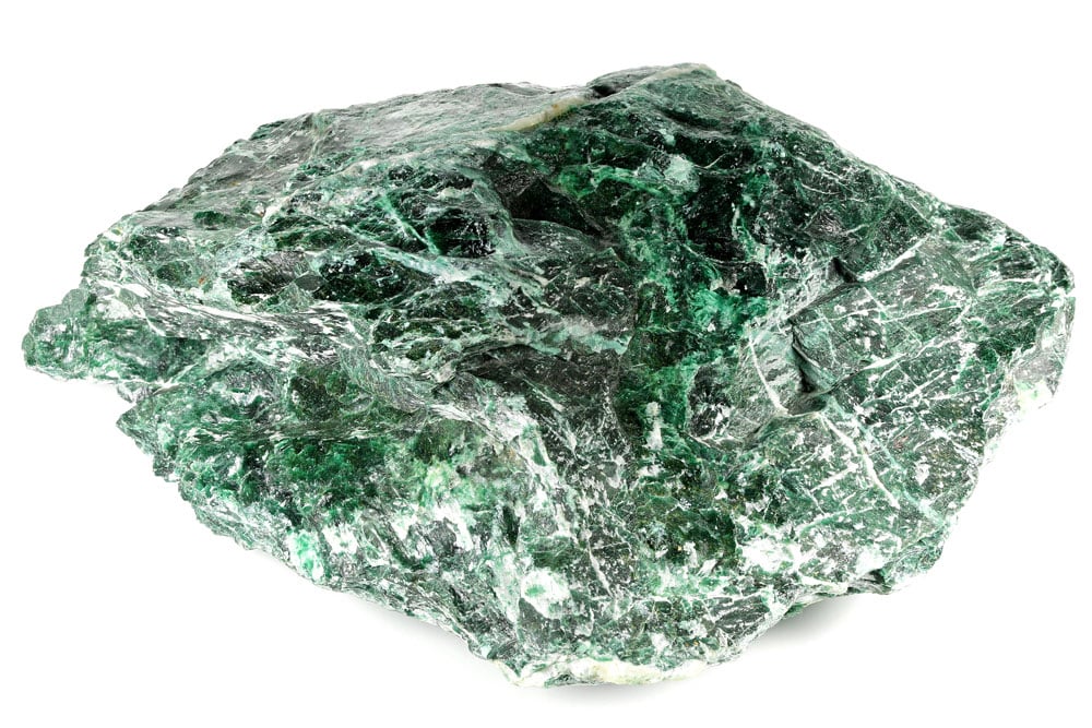 Jadéite verte impériale brut et poli - gisement Myanmar Birmanie Kachin et origine géologique