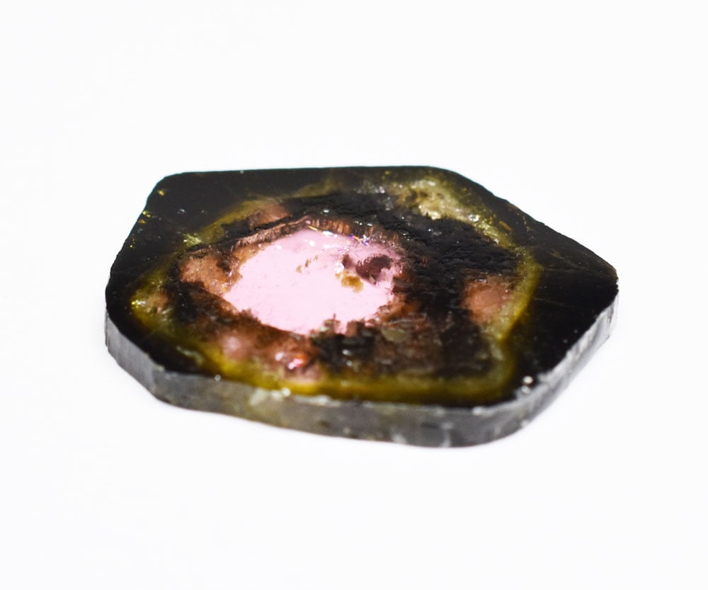 Tourmaline melon d'eau cristal brut - composition chimique et structure bicolore naturelle rose-vert
