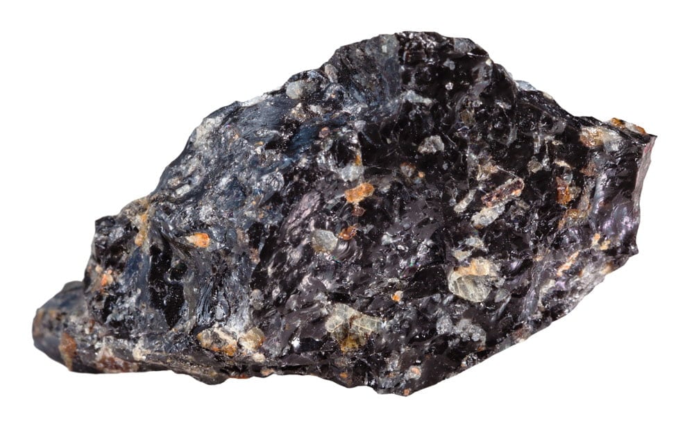 Obsidienne mouchetée brute du Mexique - cristobalite blanche sur roche volcanique noire