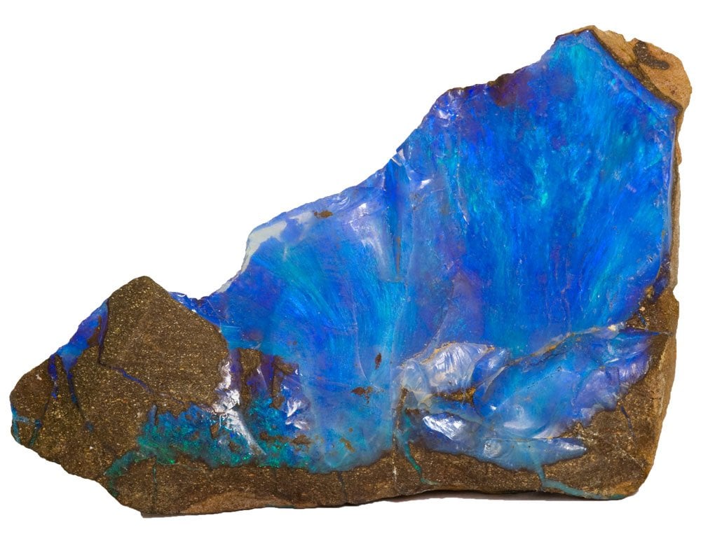 Opale noble brute — nanosphères de silice hydratée et phénomène d'iridescence