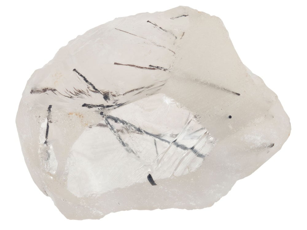 Quartz tourmaline du Brésil - cristal blanc avec aiguilles de tourmaline noire, formation géologique et composition chimique