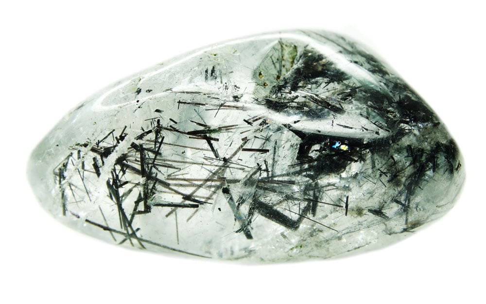 Quartz tourmaline polie en galet - protection énergétique absolue, ancrage et clarté mentale en lithothérapie