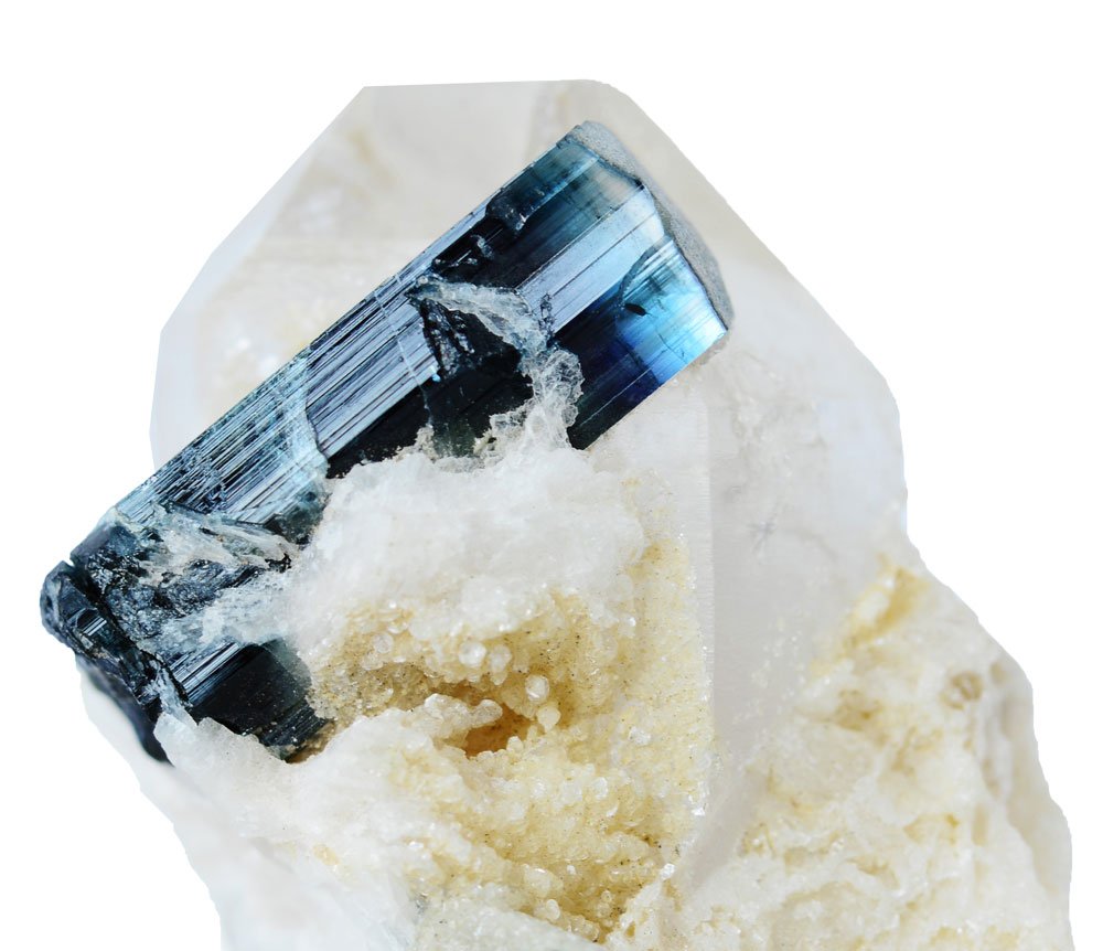 Tourmaline bleue du Paraïba Brésil - gisement cristal bleu indicolite, minéralogie composition