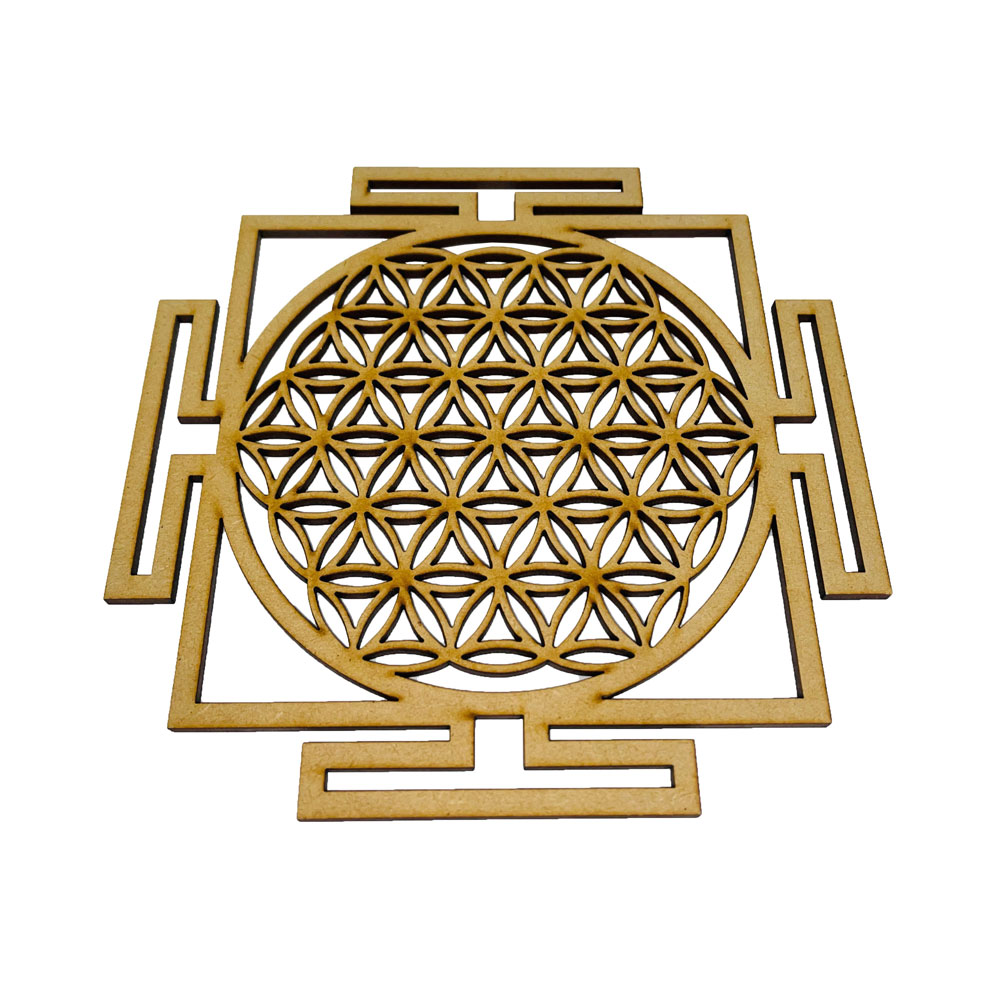 Plaque de rechargement Fleur de Vie et Yantra - Bois sculpté