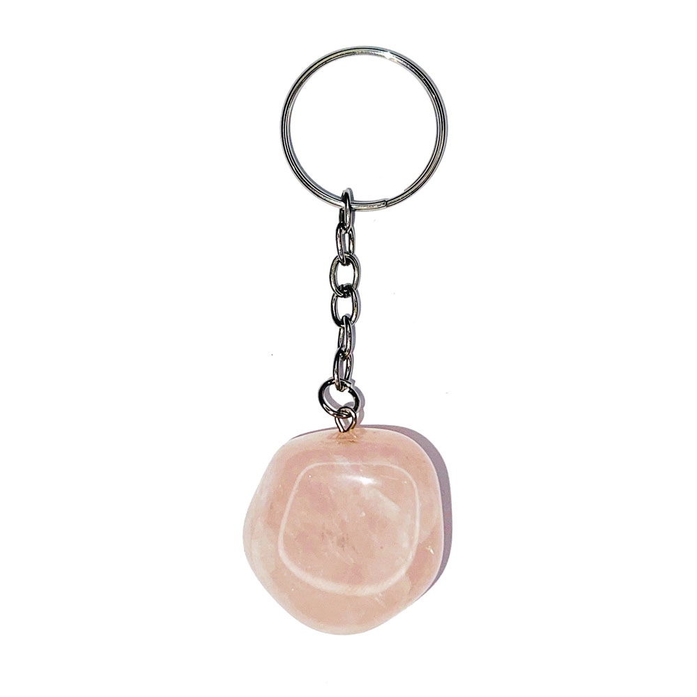 Porte clés Cœur Pierre naturelle Quartz rose Breloque Acier