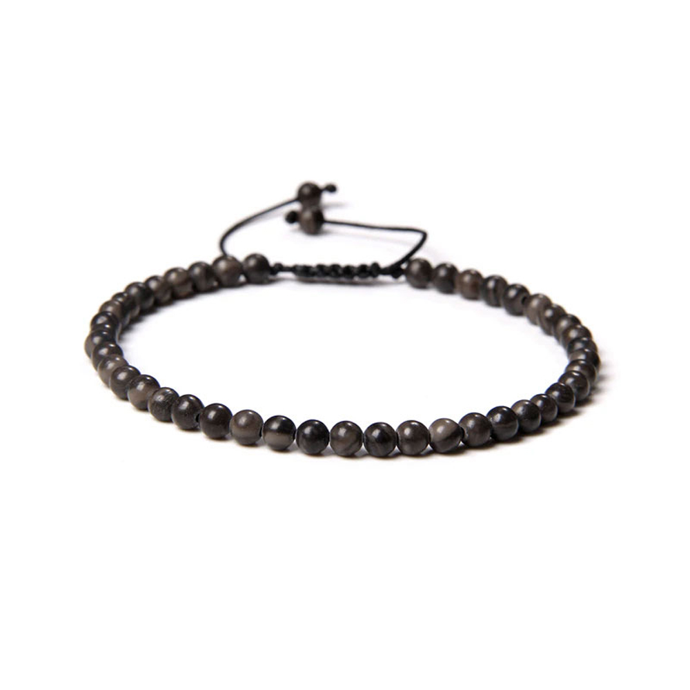 Bracelet Bois fossilisé - Pierres boules 4mm cordon ajustable