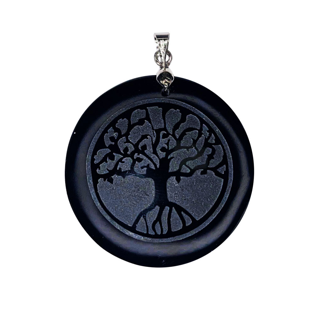pendentif obsidienne noire arbre