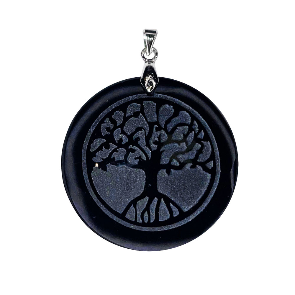 pendentif obsidienne noire arbre