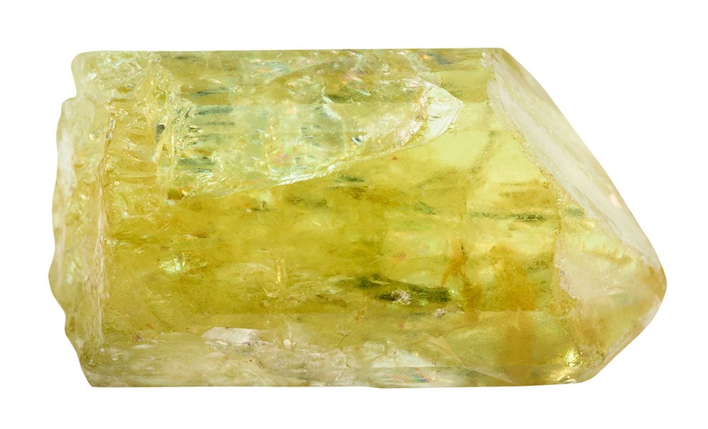 Apatite jaune naturelle cristalline - histoire mythologique de la déesse Apaté et confusion avec la tourmaline