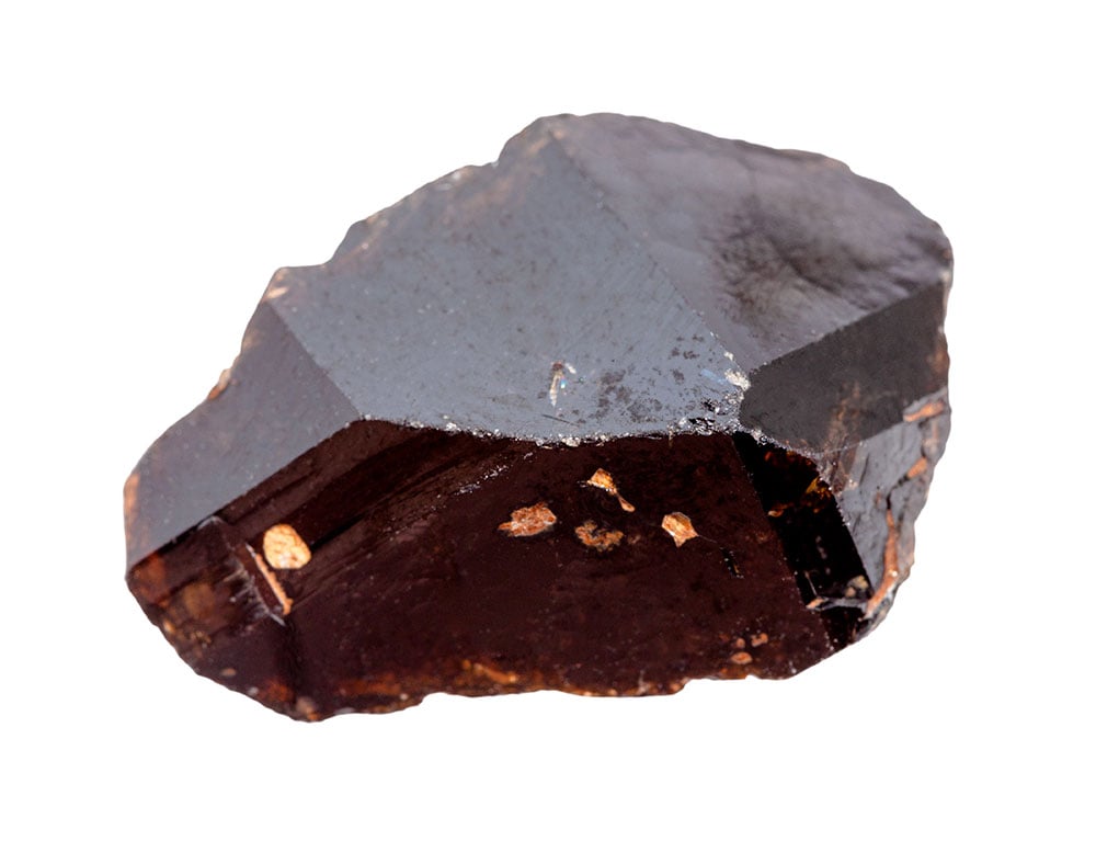 Pierre cassitérite cristalline brune à noire - histoire minéralogique depuis 1780, minerai de l'Âge du Bronze