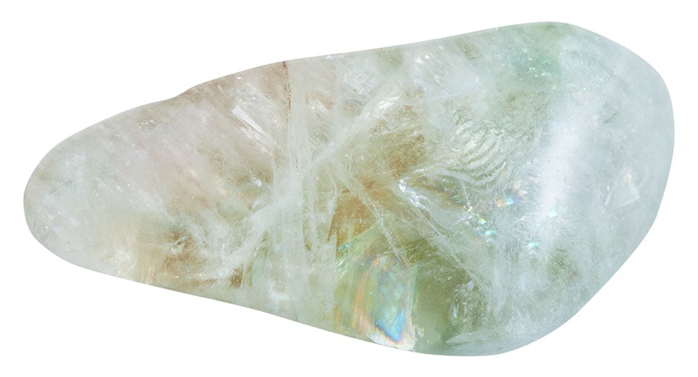 Pierre prasiolite brute verte - histoire de transformation de l'améthyste par la chaleur volcanique