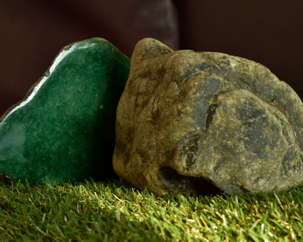 Chloromélanite naturelle - origine et composition jadéite chromifère Myanmar Birmanie
