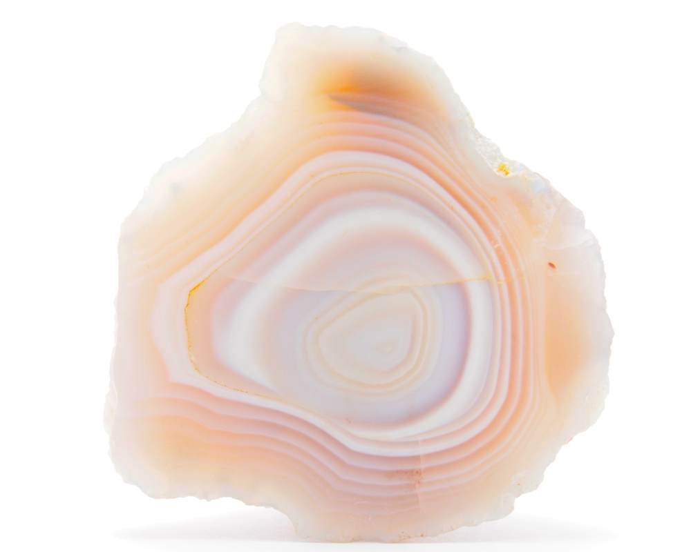 Agate fleur polie rose saumon - propriétés lithothérapie - vertus floraison personnelle confiance épanouissement