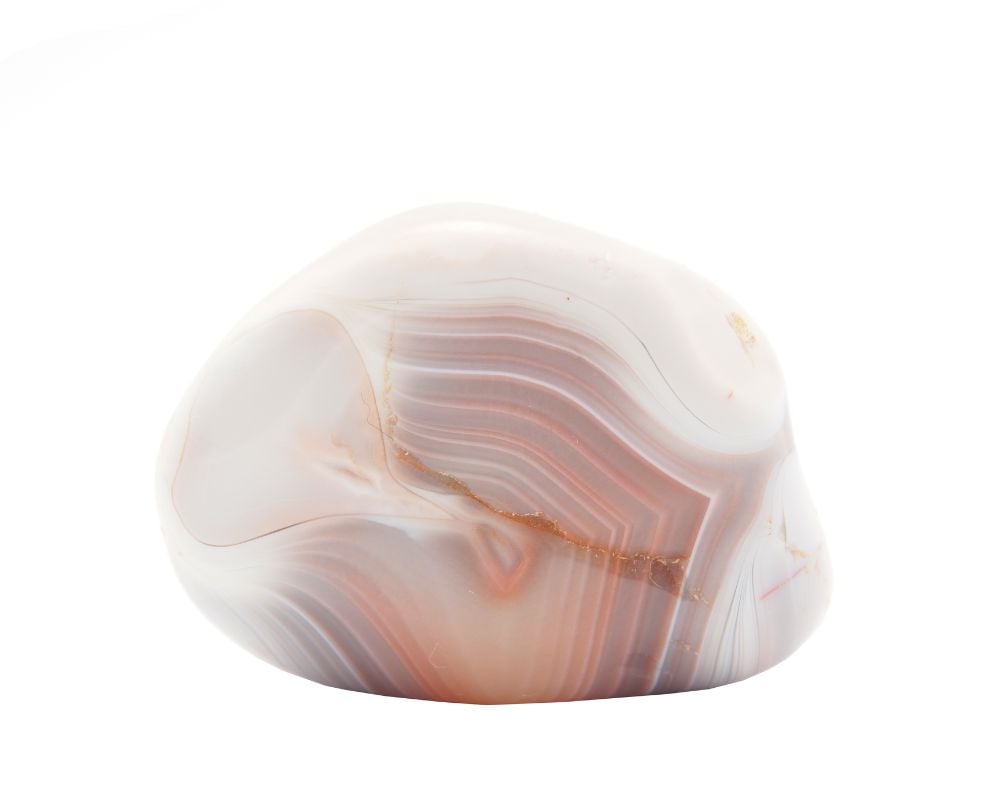 Agate Sakura : pierre des fleurs de cerisier, motifs floraux naturels roses et crèmes, découverte Madagascar