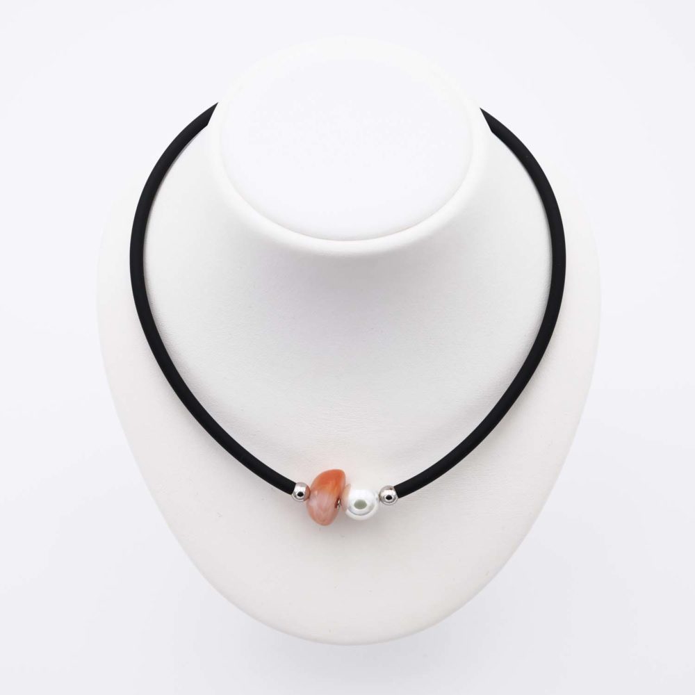 Collier en Perles de Majorque et Cornaline - 12 mm - Long. 38 à 42 cm - Image 5