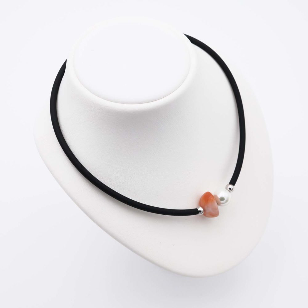Collier en Perles de Majorque et Cornaline - 12 mm - Long. 38 à 42 cm - Image 4