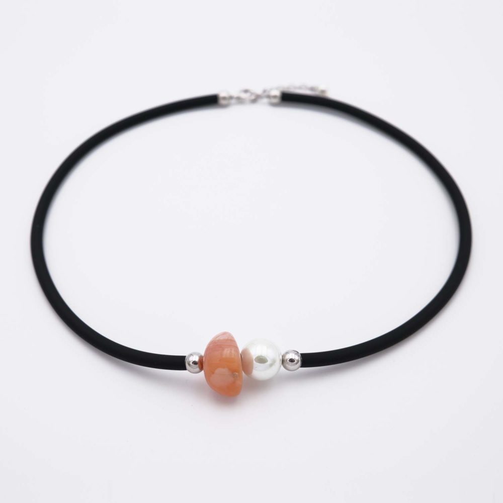 Collier en Perles de Majorque et Cornaline - 12 mm - Long. 38 à 42 cm - Image 2