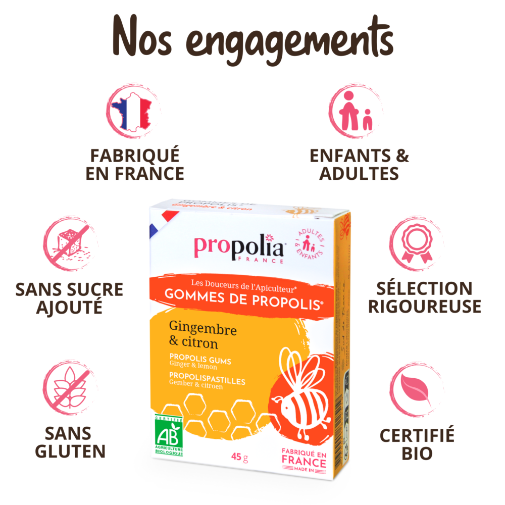 Gommes de Propolis, Gingembre & Citron - Apaise la gorge et rafraîchit l'haleine - 100% naturel - Boite 45 g - Image 5