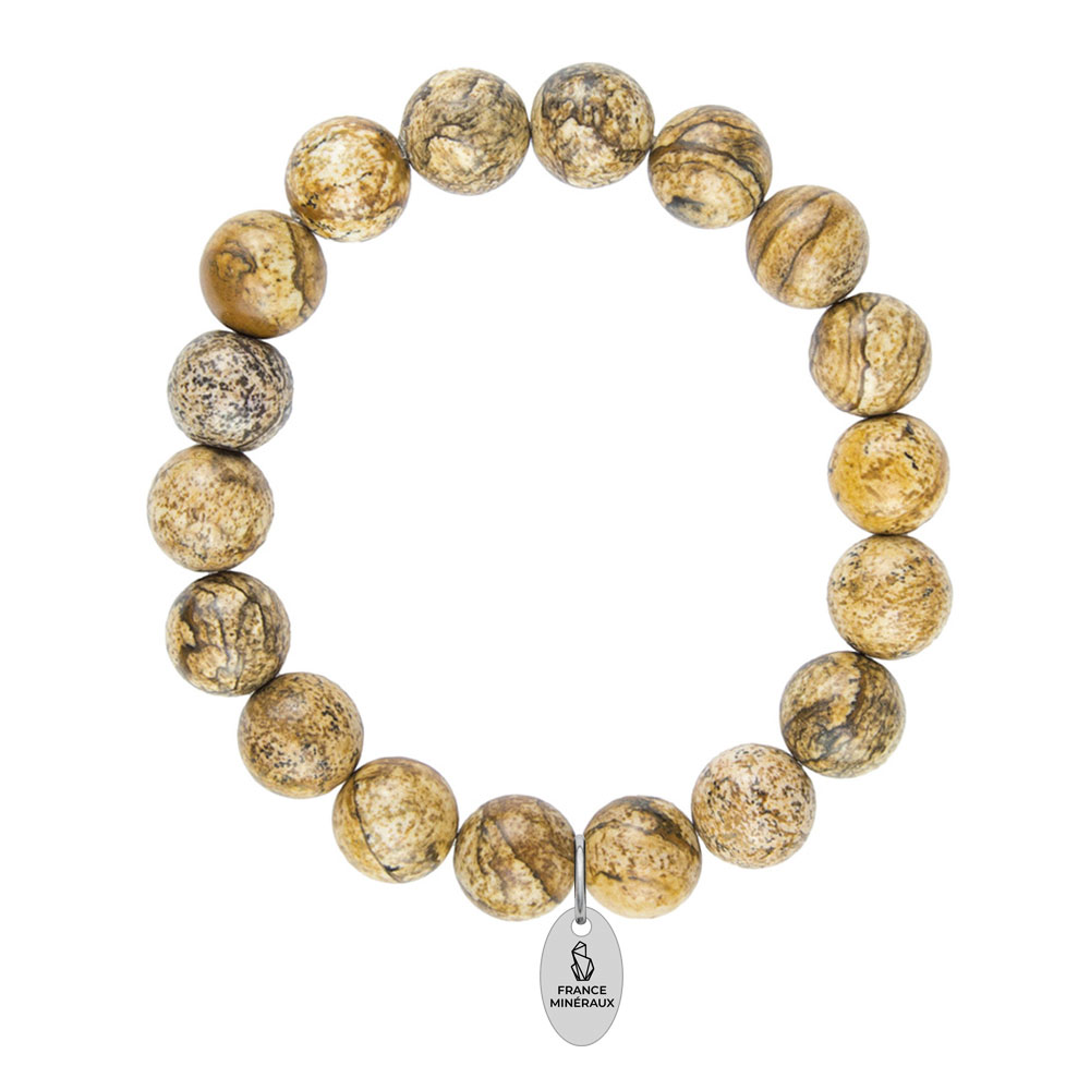 Fil De Perles En Jaspe Paysage - 35 Pièces Environ, Boules 10mm Jaune-beige, 39cm - Idéal Pour Création Bijoux DIY
