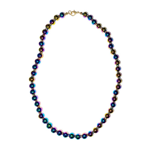 Collier Hématite Arc-en-ciel - Pierres boules nouées 8mm - 45cm