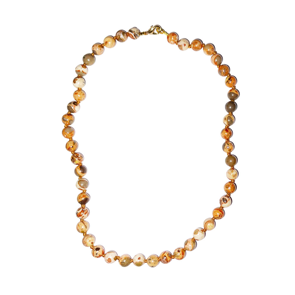 Collier Jaspe léopard - Pierres boules nouées 8mm - 45cm – Image 2
