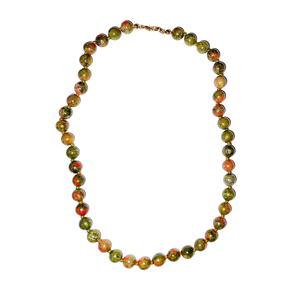 Collier Unakite - Pierres boules nouées 8mm - 45cm