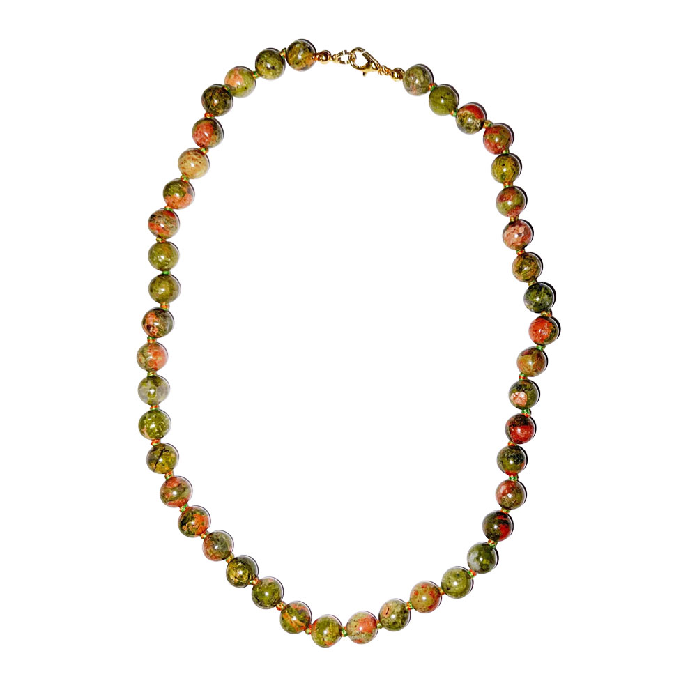 Collier Unakite - Pierres boules nouées 8mm - 45cm – Image 2