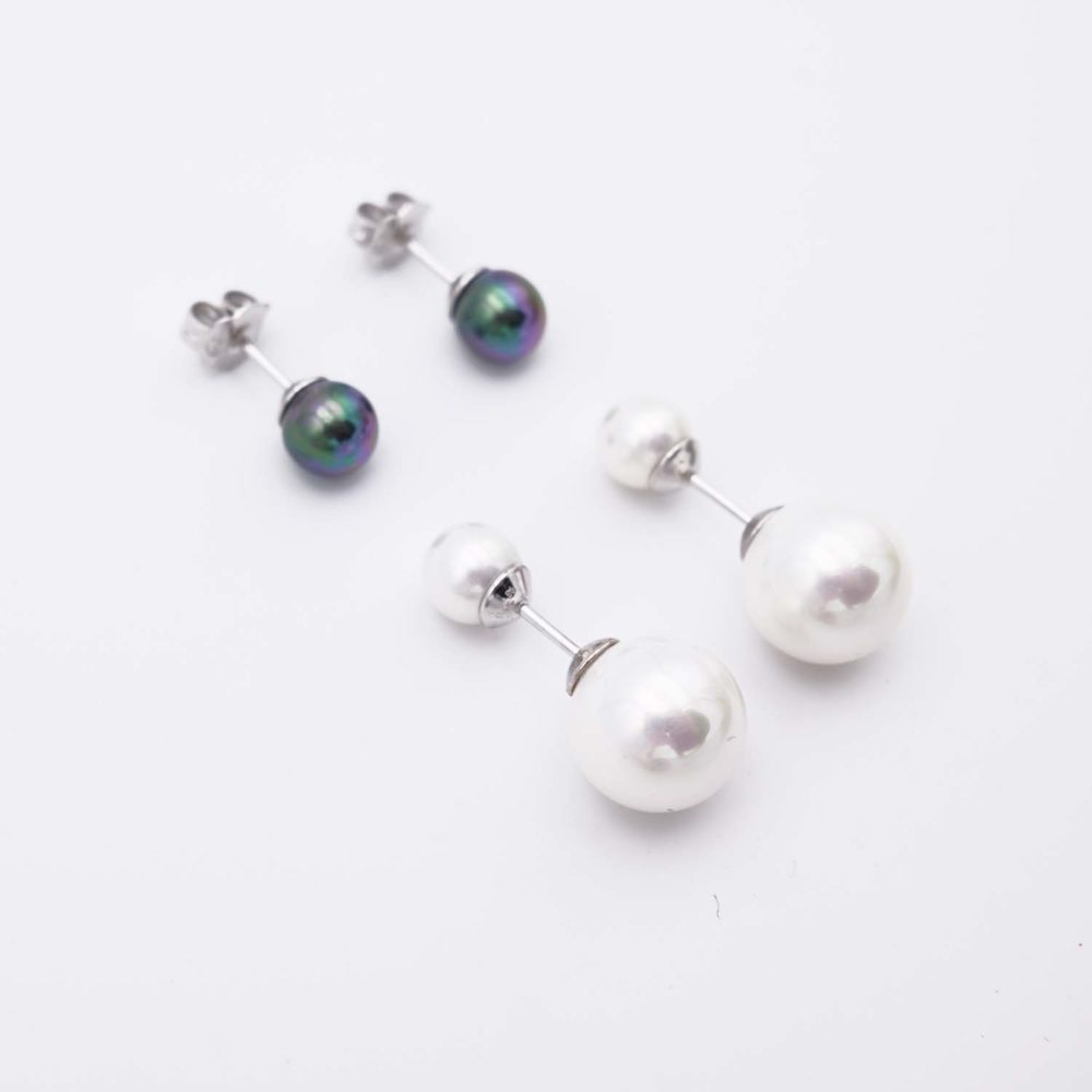 Duo de Boucles d'Oreilles en Perles de Majorque - 7 et 12 mm - Image 3