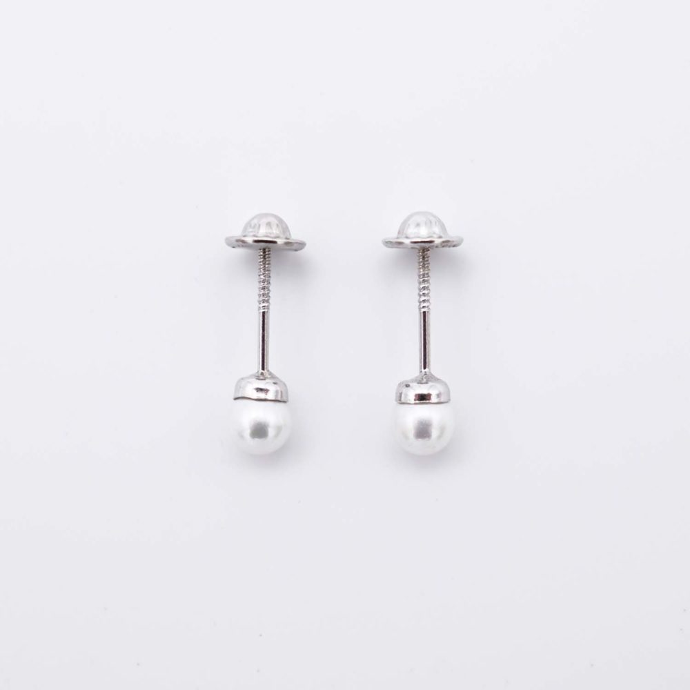 Boucles d'Oreilles en Perles de Majorque - 5 x 5 mm - Avec papillon rond (bébés) - Image 5