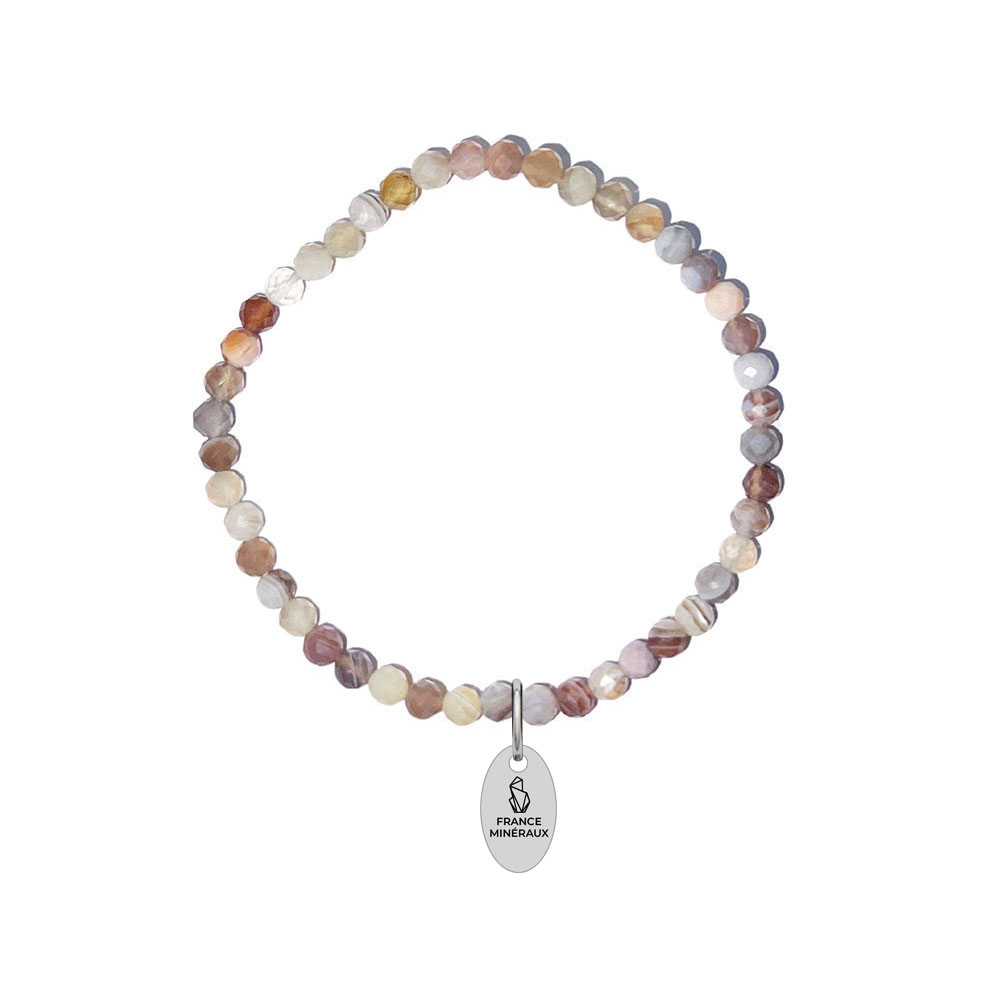 Bracelet Agate du Botswana - Perles facettées 3/4mm - 18cm