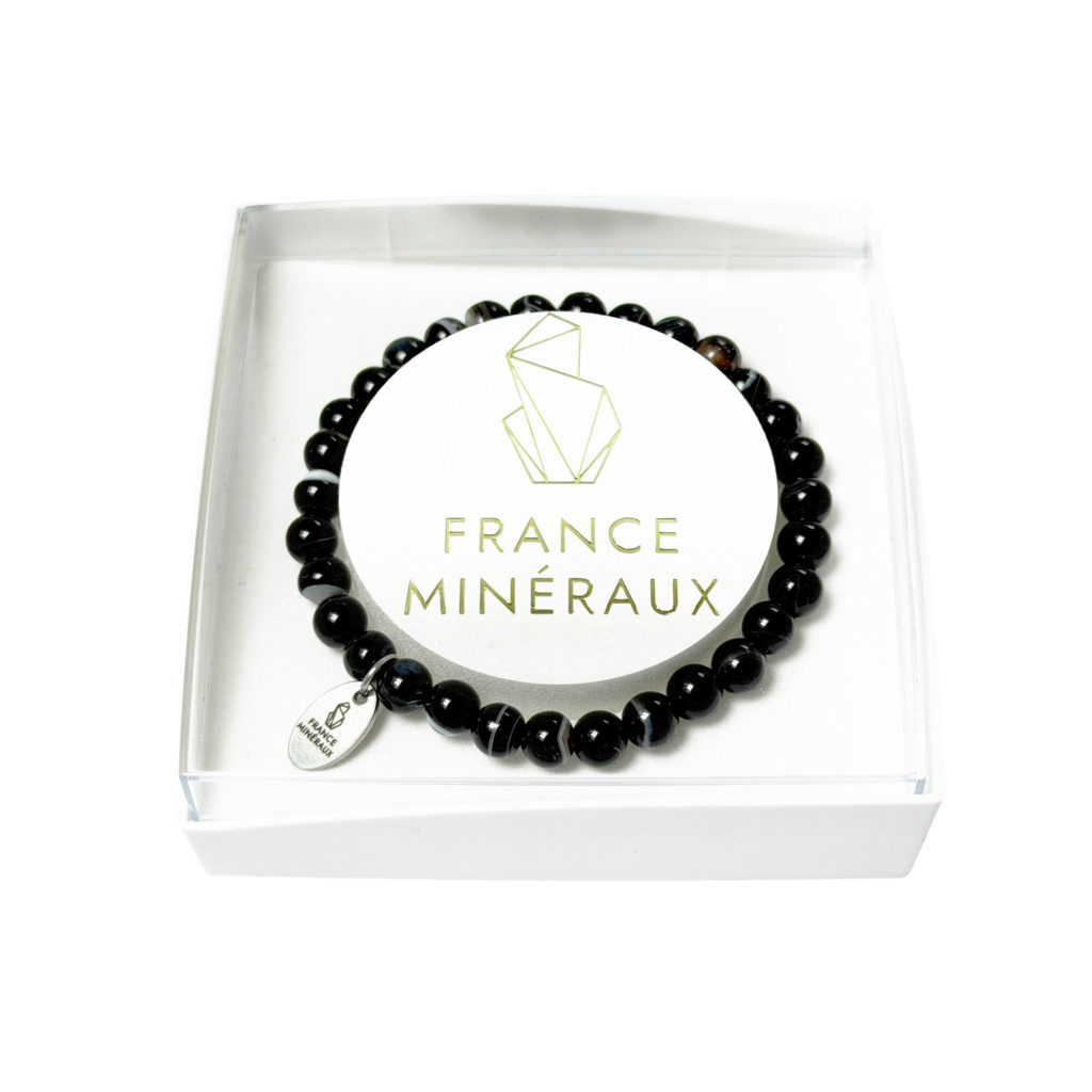 Bracelet Agate Noire Zonée – Perles de 6mm