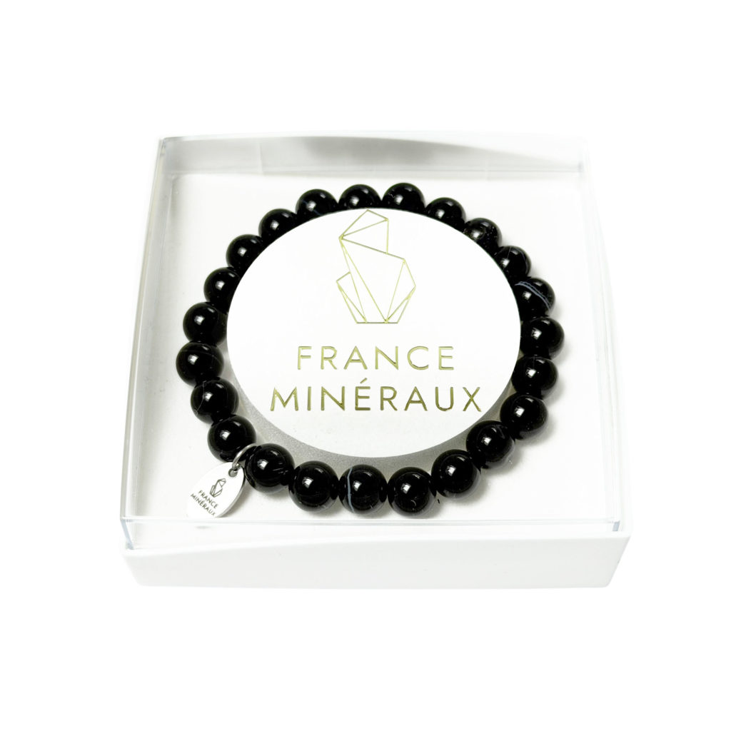 Bracelet Agate Noire Zonée – Perles de 8mm