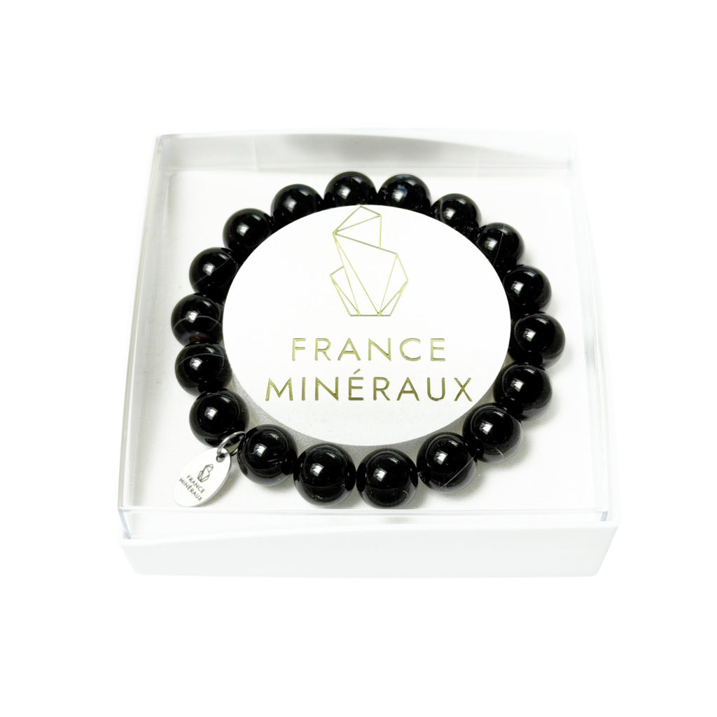 Bracelet Agate Noire Zonée – Perles de 10mm
