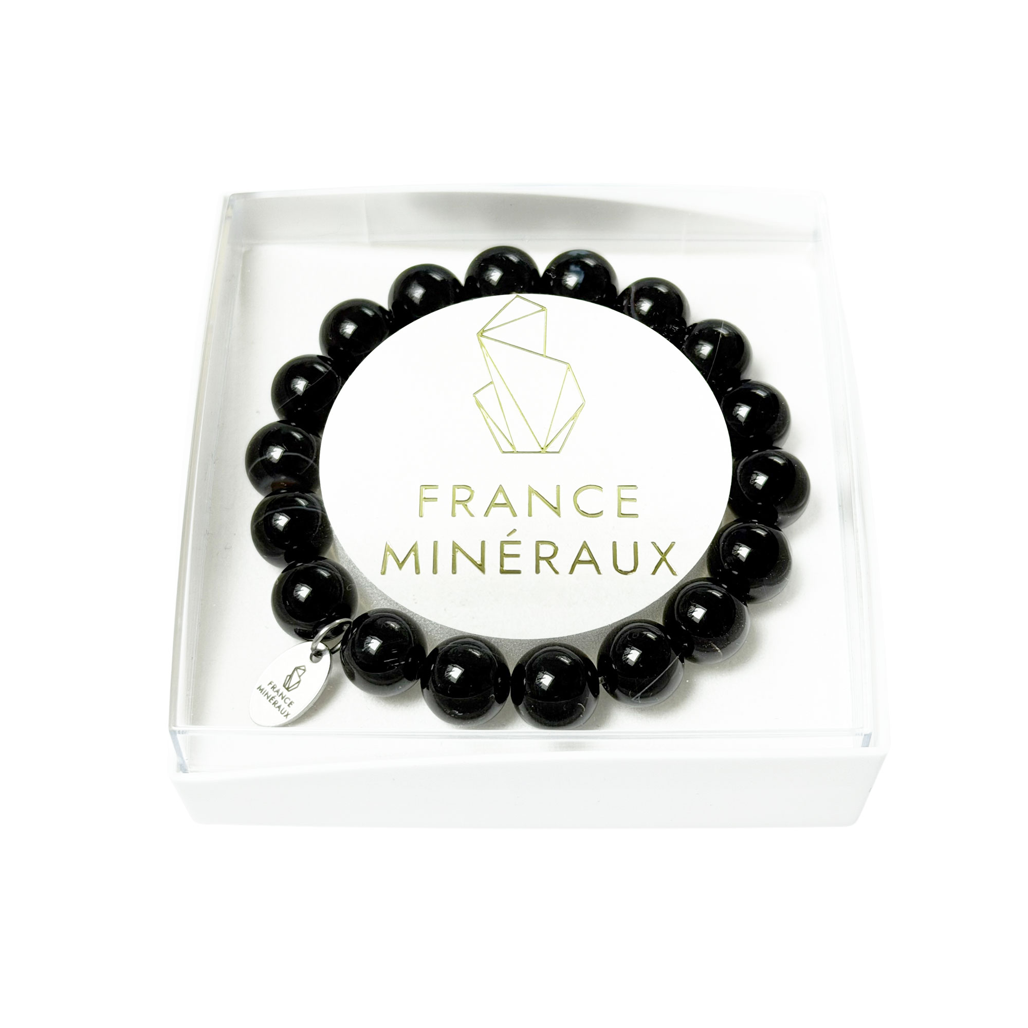 Bracelet Agate Noire Zonée - Perles de 10mm