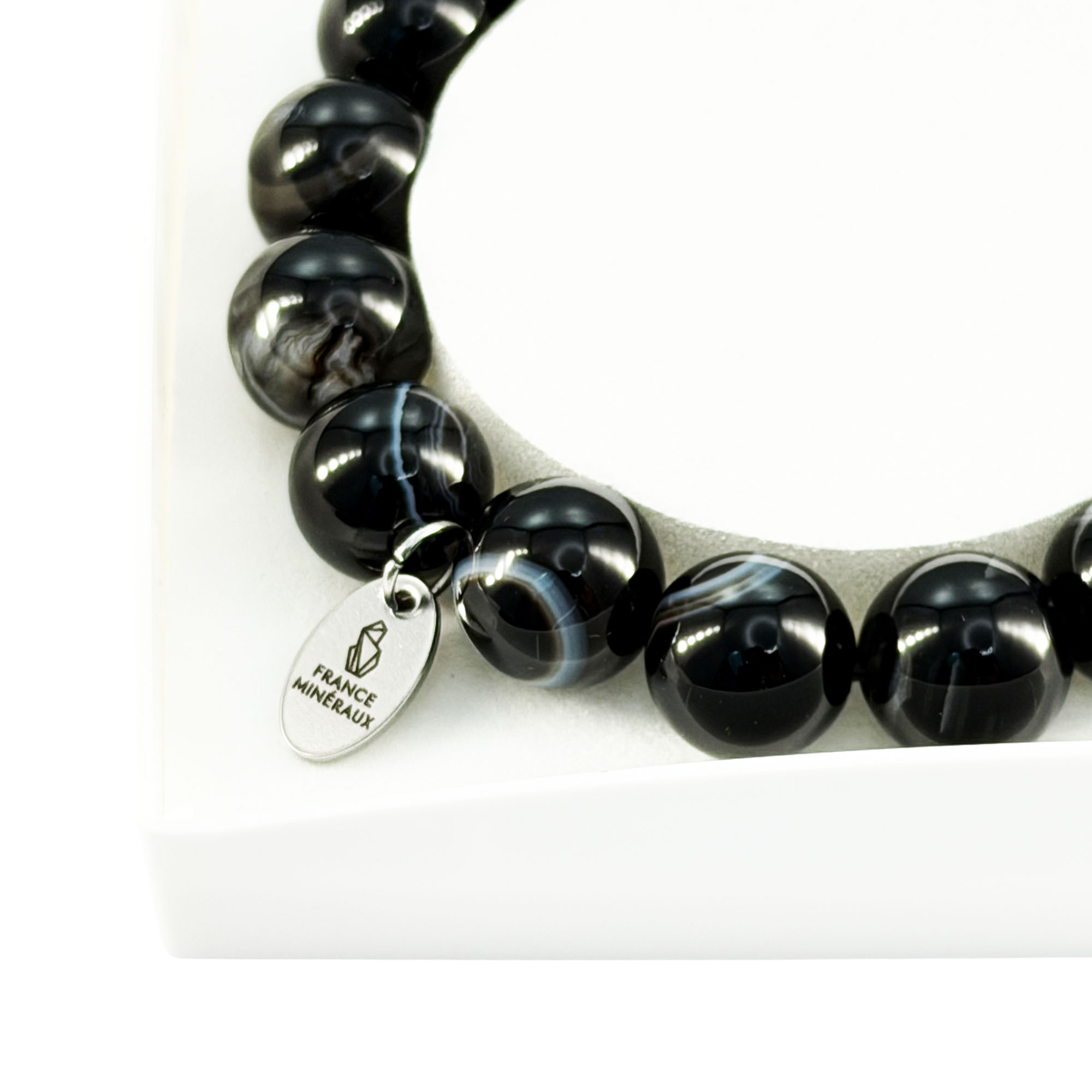 Bracelet Agate Noire Zonée - Perles de 12mm – Image 3