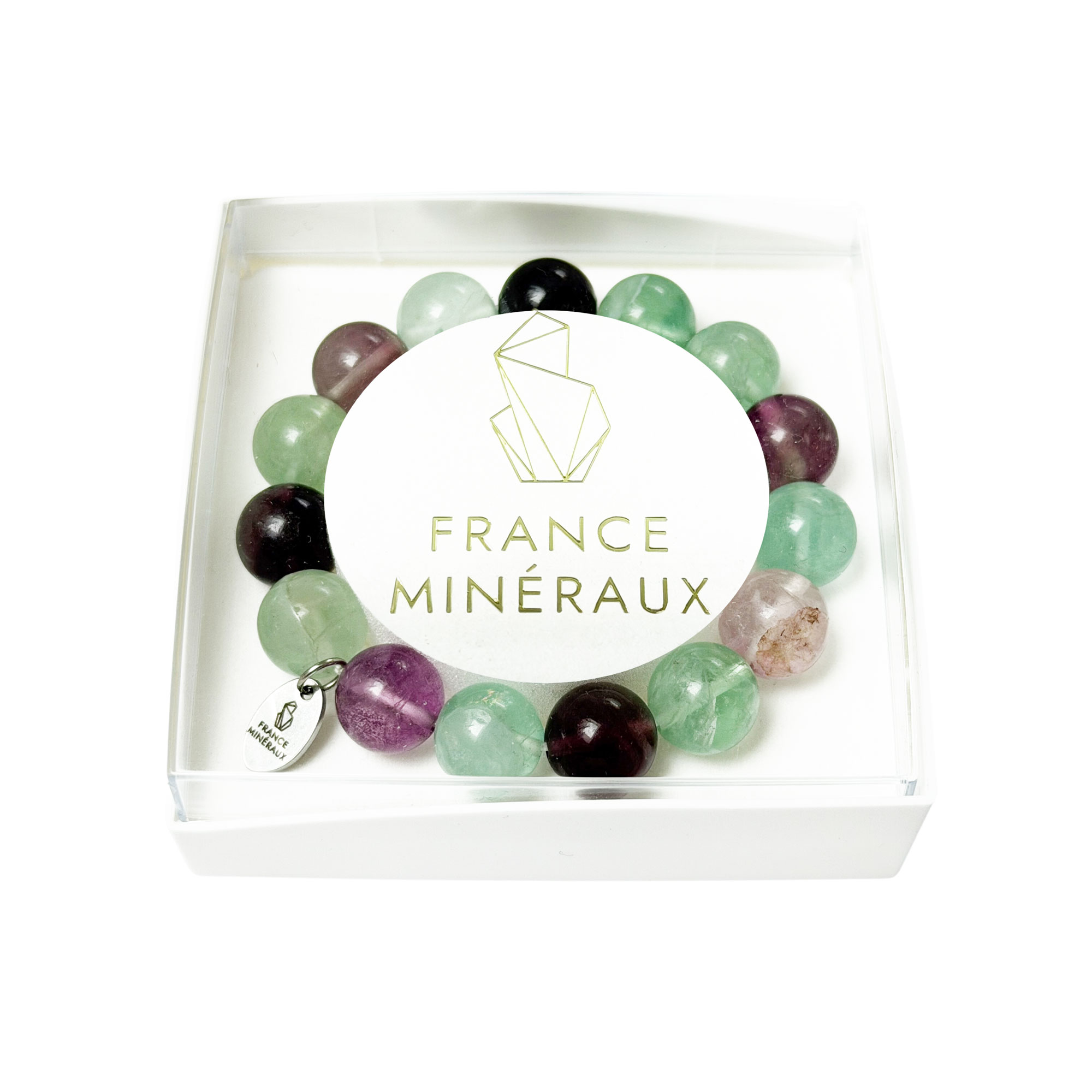 Bracelet Fluorite Multicolore - Perles de 12mm