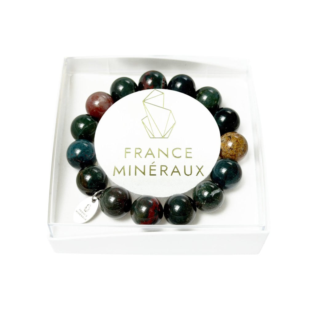 Bracelet Jaspe Héliotrope – Perles de 12mm