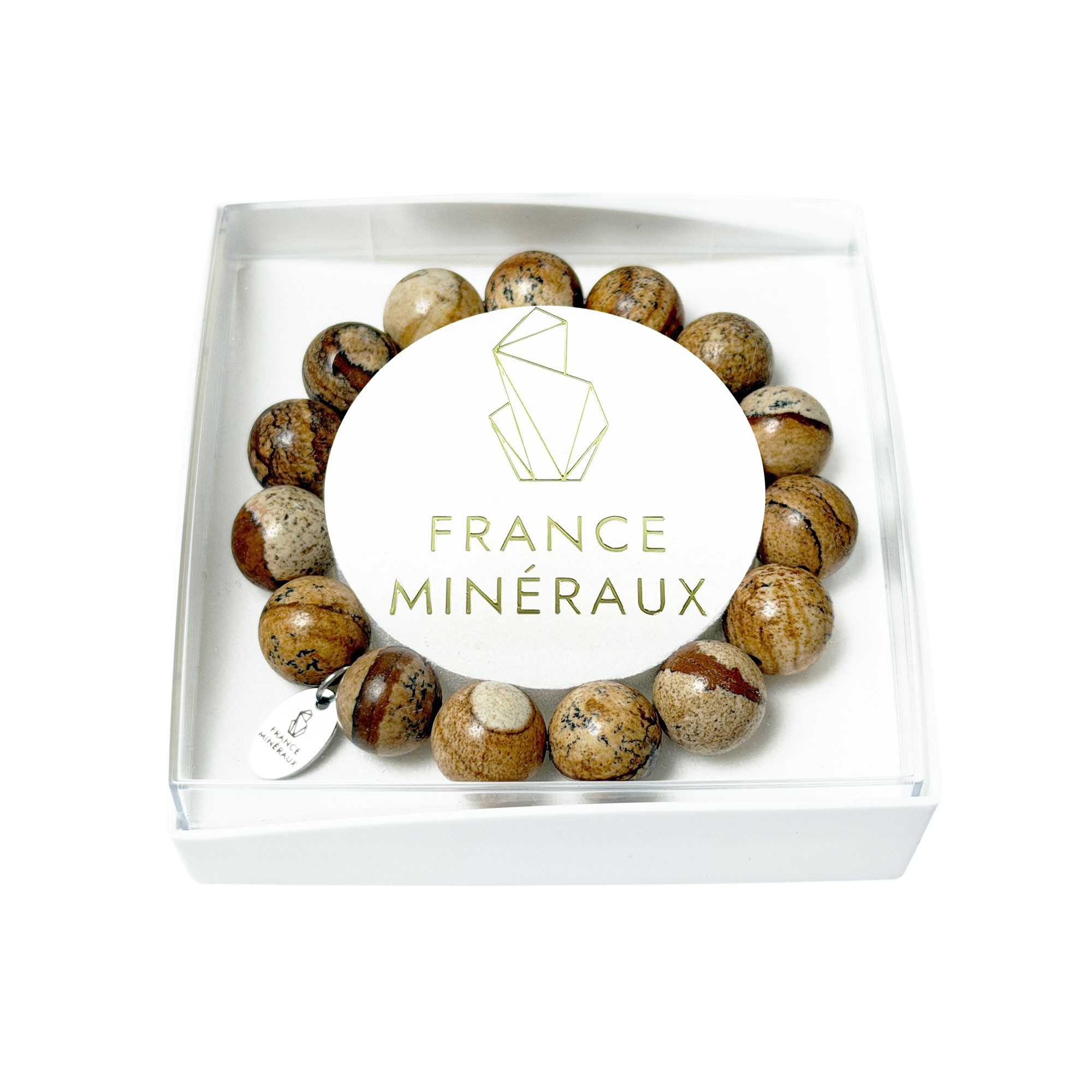 Bracelet Jaspe Paysage - Perles de 12mm