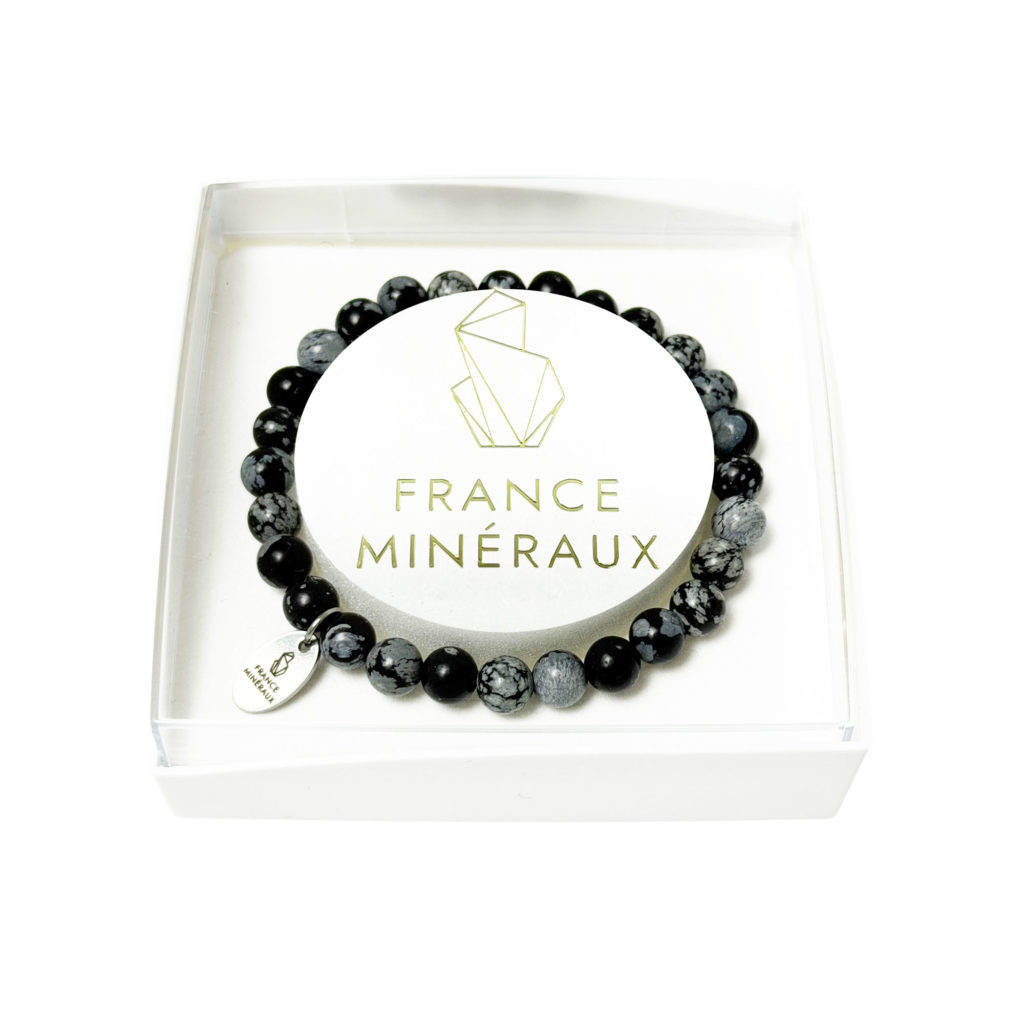 Bracelet Obsidienne Neige – Perles de 6mm