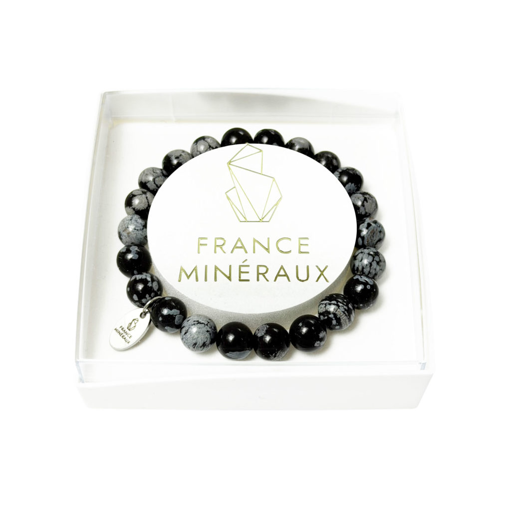 Bracelet Obsidienne Neige – Perles de 8mm