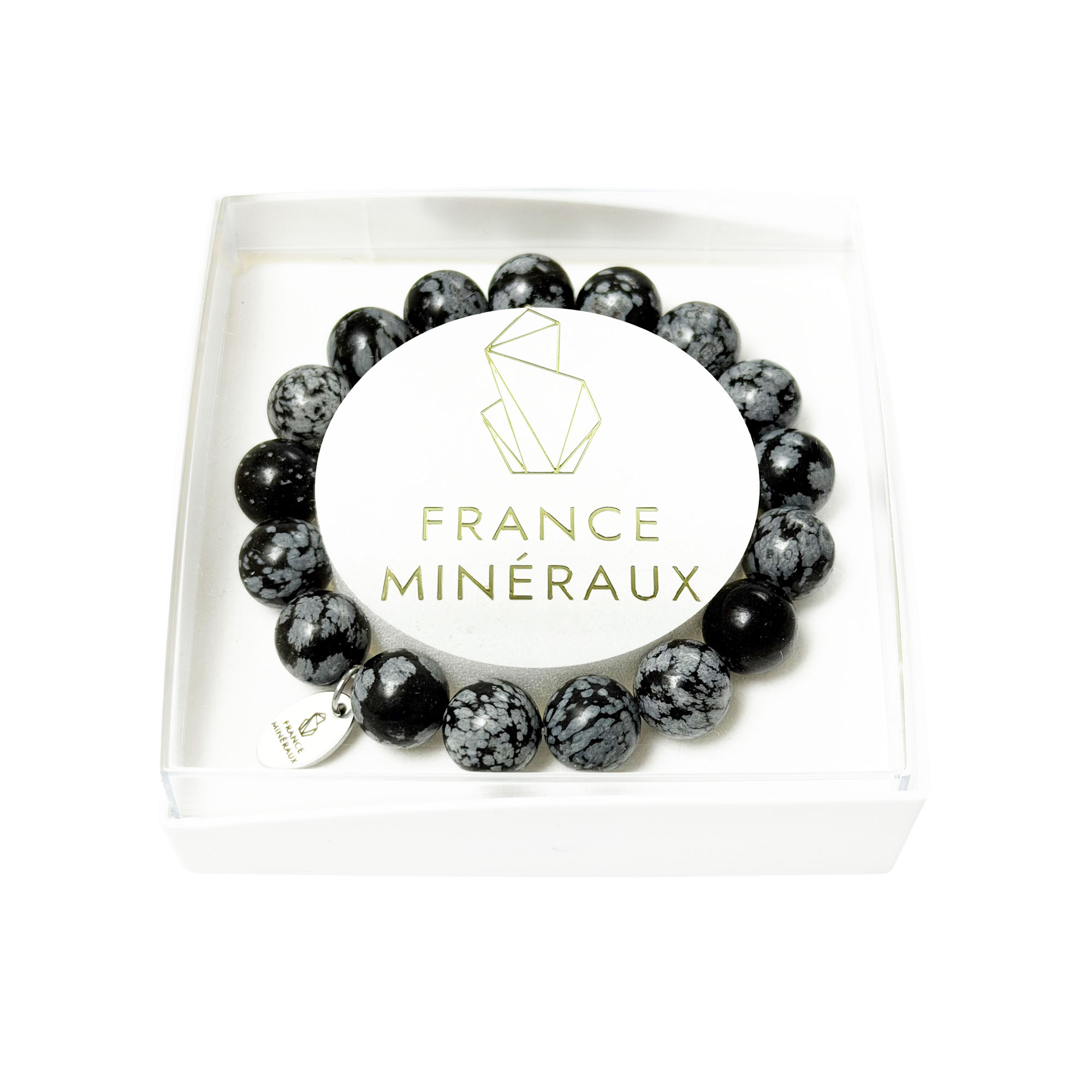 Bracelet Obsidienne Neige - Perles de 10mm