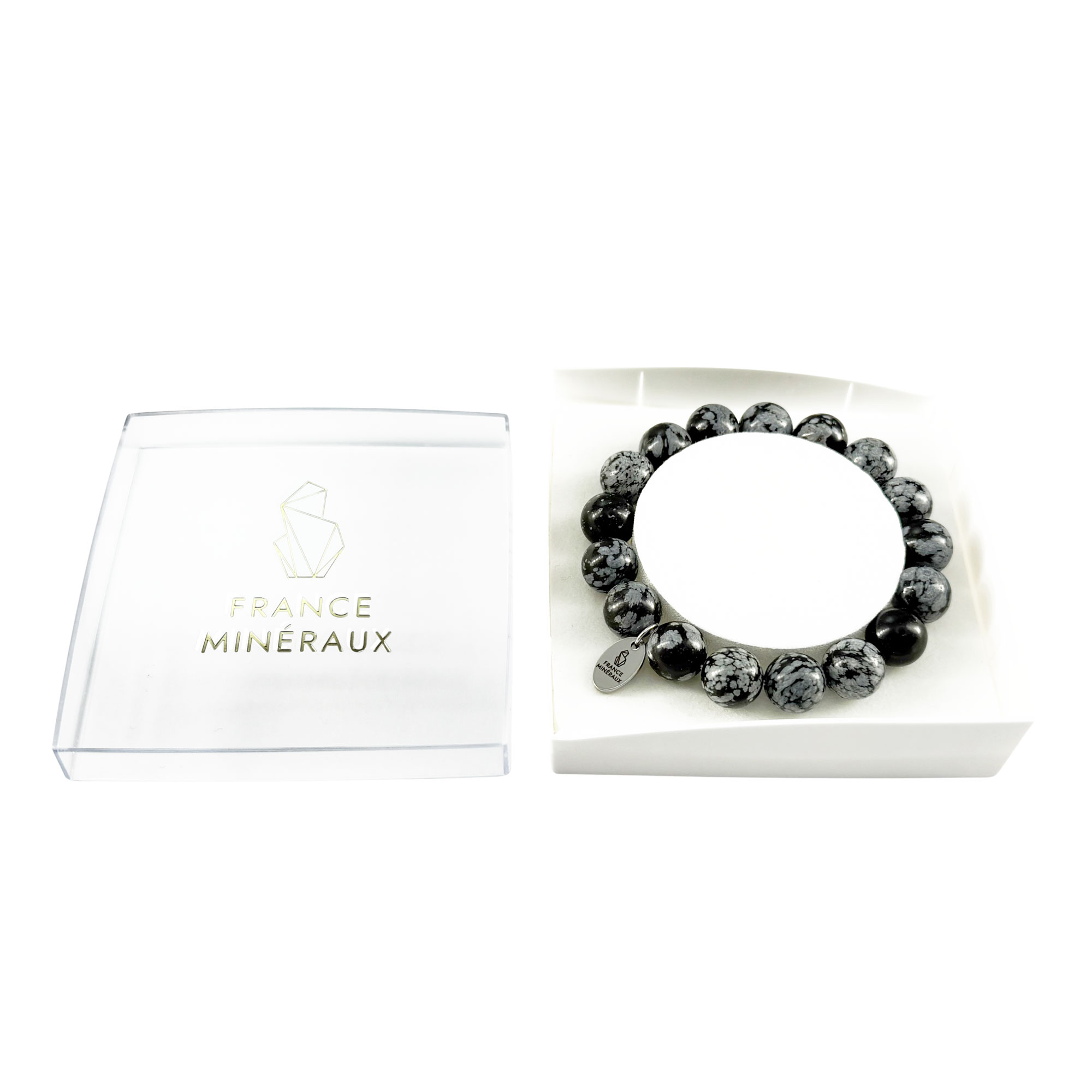 Bracelet Obsidienne Neige - Perles de 10mm – Image 3