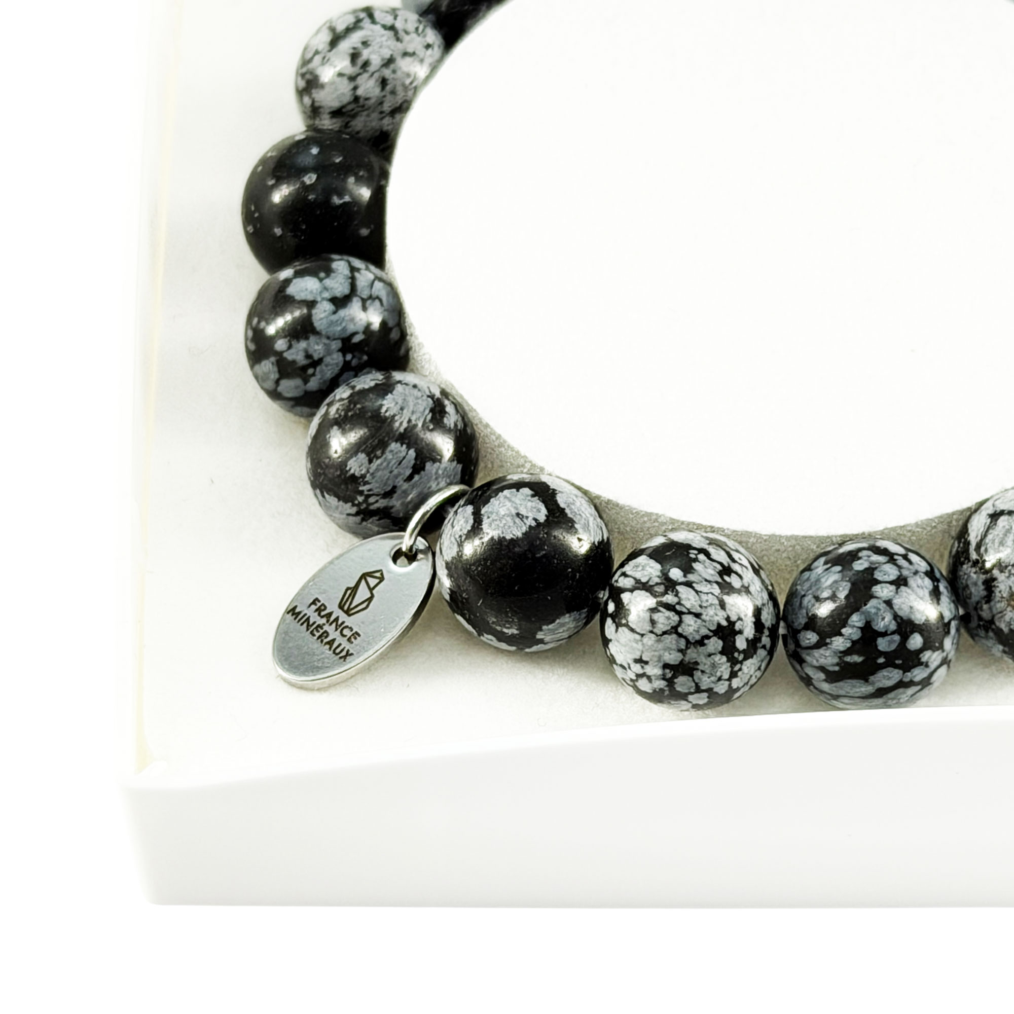Bracelet Obsidienne Neige - Perles de 10mm – Image 4