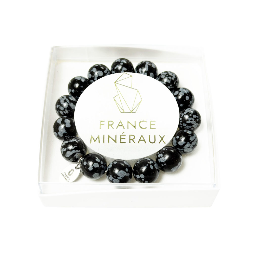 Bracelet Obsidienne Neige – Perles de 12mm