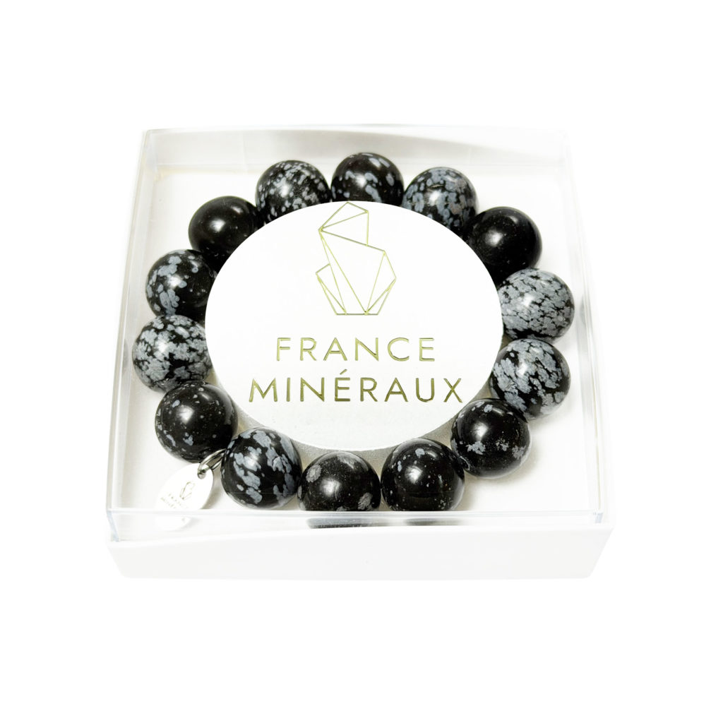 Bracelet Obsidienne Neige – Perles de 14mm
