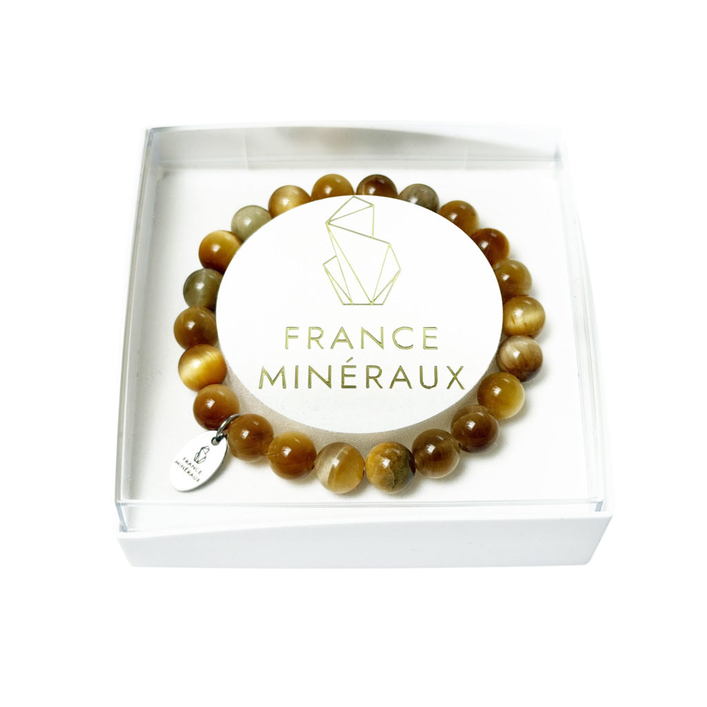Bracelet Oeil de Tigre Doré – Perles de 8mm
