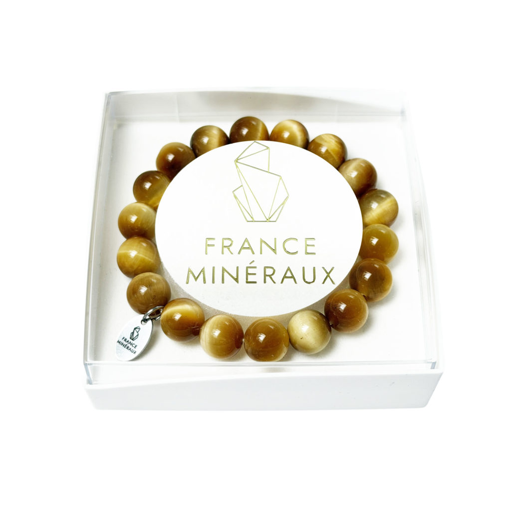 Bracelet Oeil de Tigre Doré – Perles de 10mm
